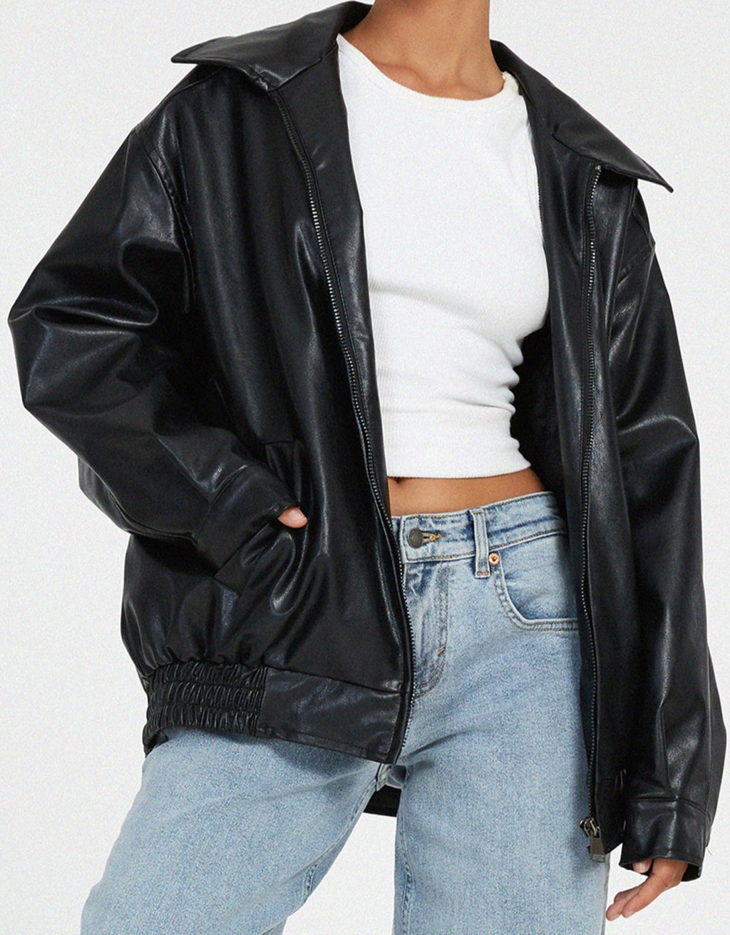 Women's oversized leather look jacket