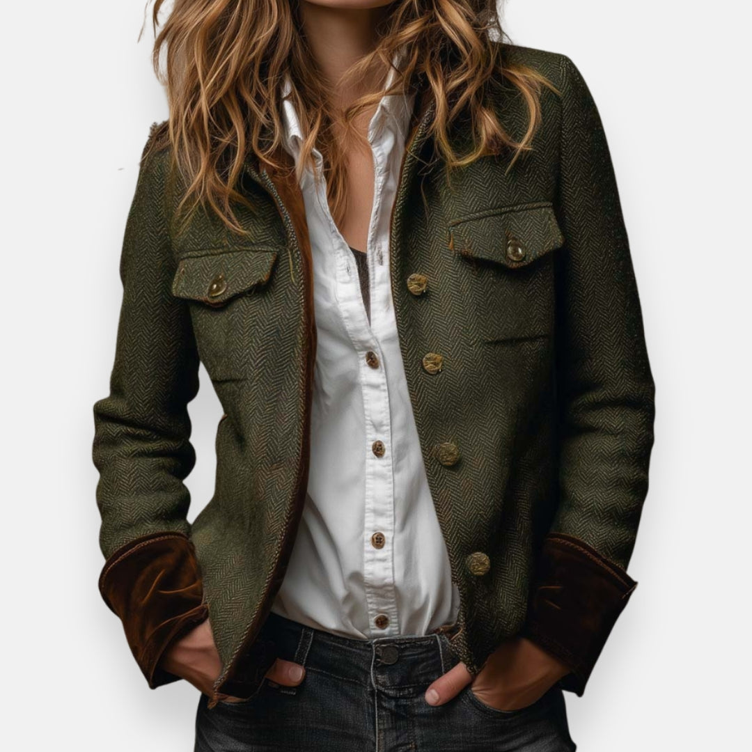 Women's tweed look jacket in olive