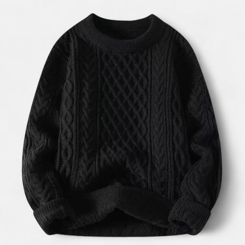 Men's cable knit crew neck jumper in black