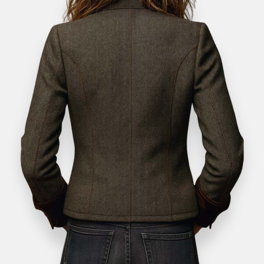 Women's Tweed Look Jacket with Velvet Cuffs for Autumn Days