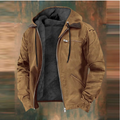 Men's hooded fleece-lined jacket in brown