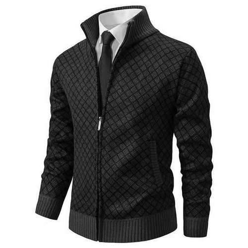 Men's diamond knit zip cardigan in black