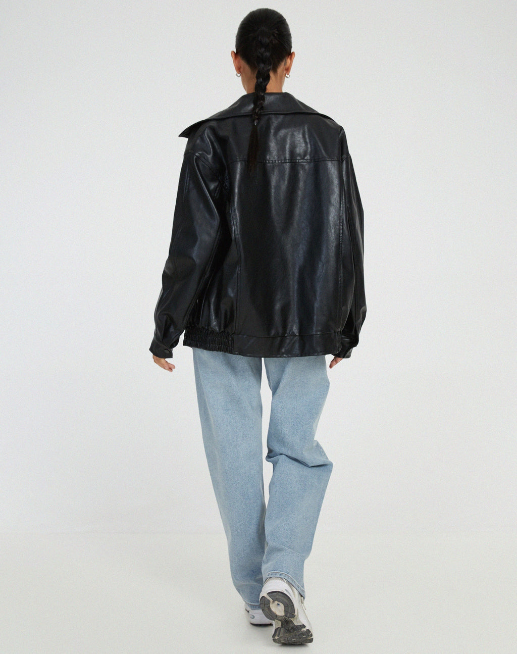 Women's oversized leather look jacket