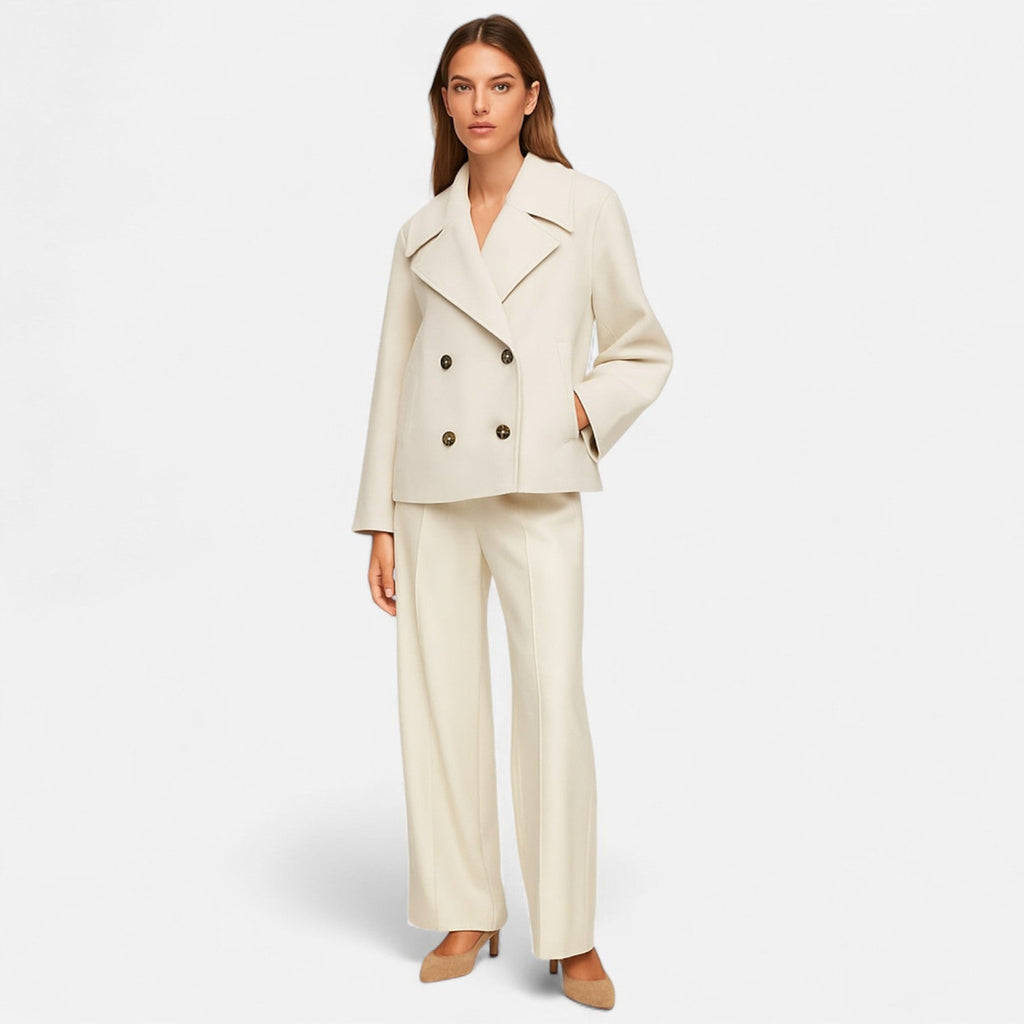 Women's cropped double-breasted jacket in beige