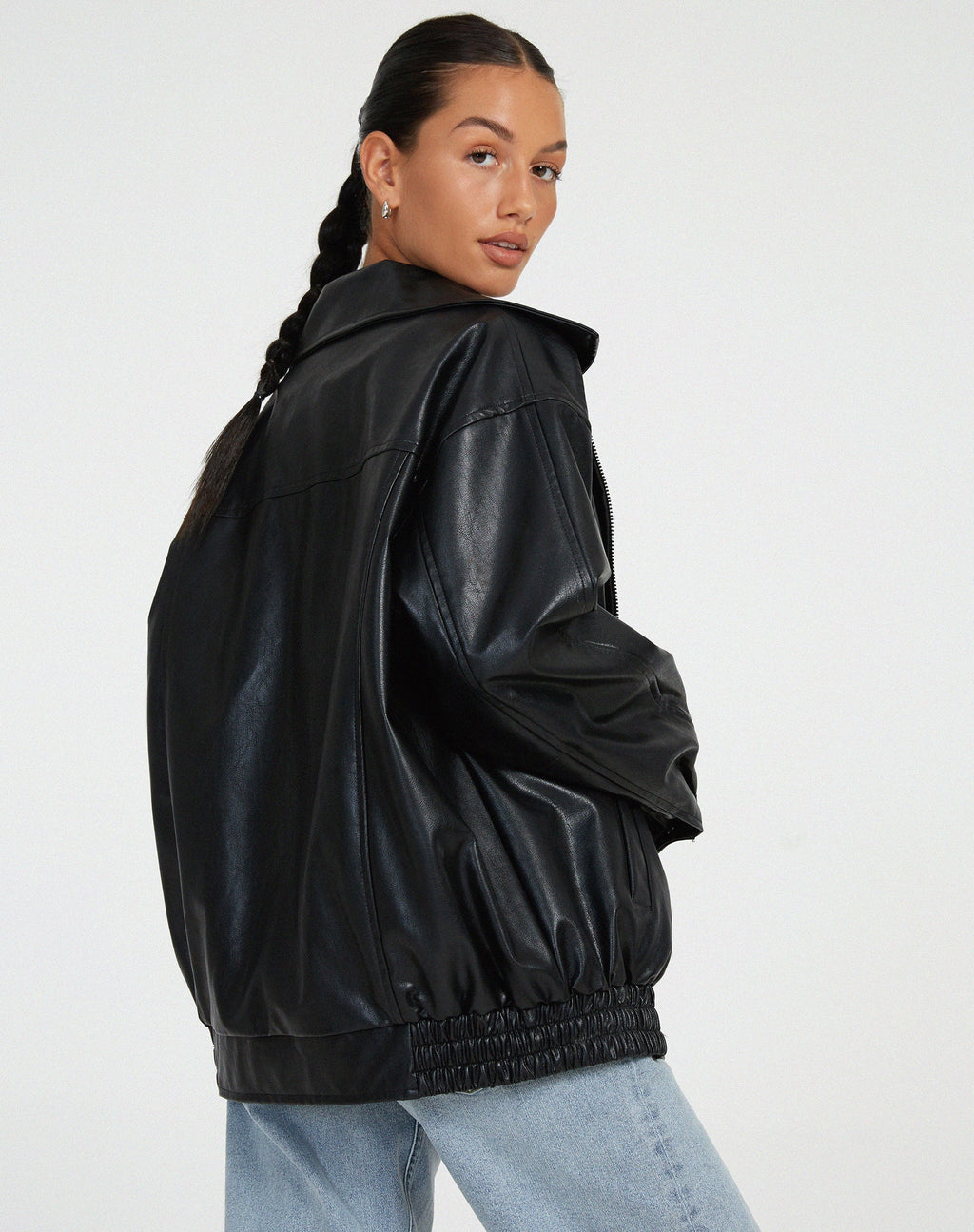 Women's oversized leather look jacket
