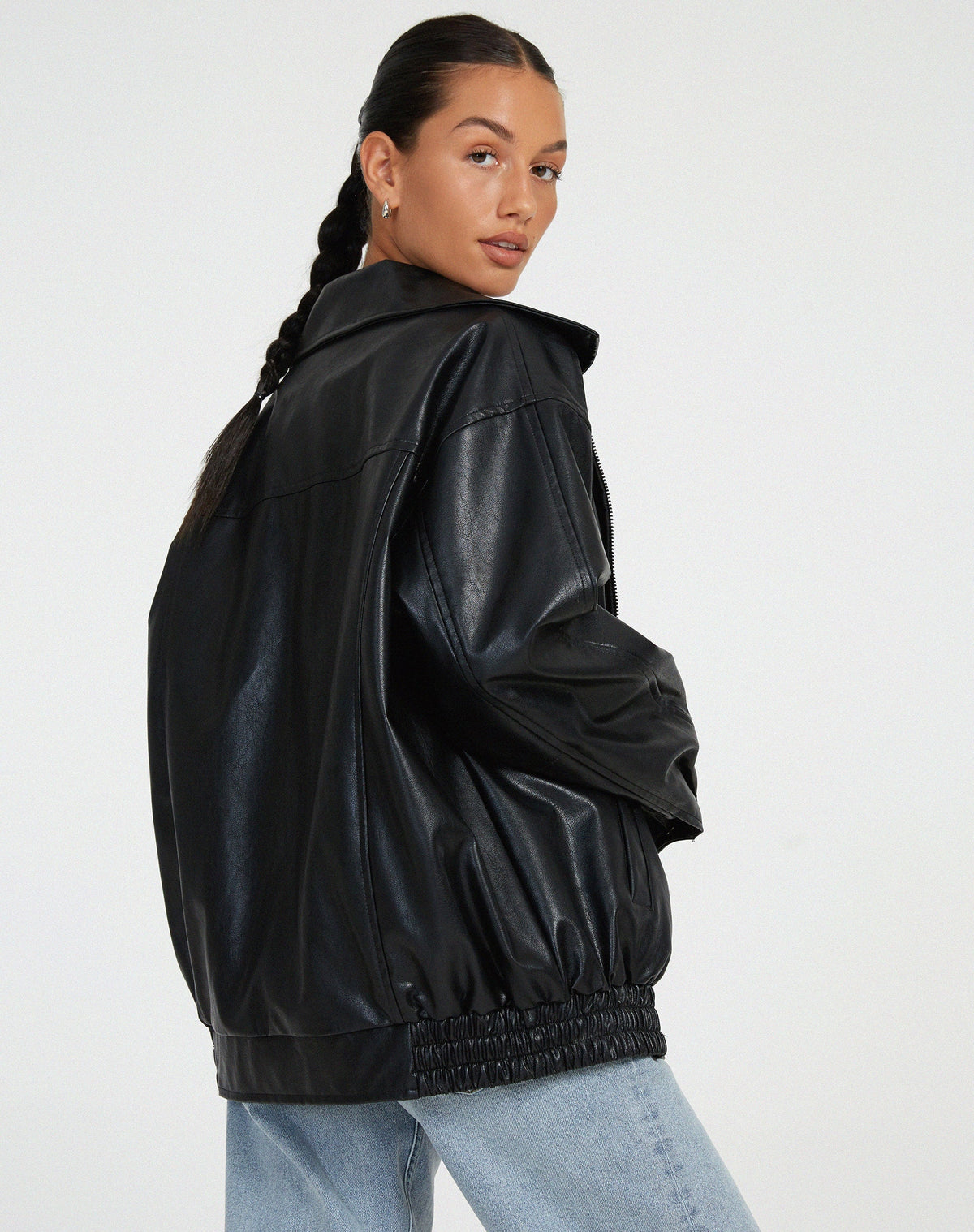 Women's oversized leather look jacket