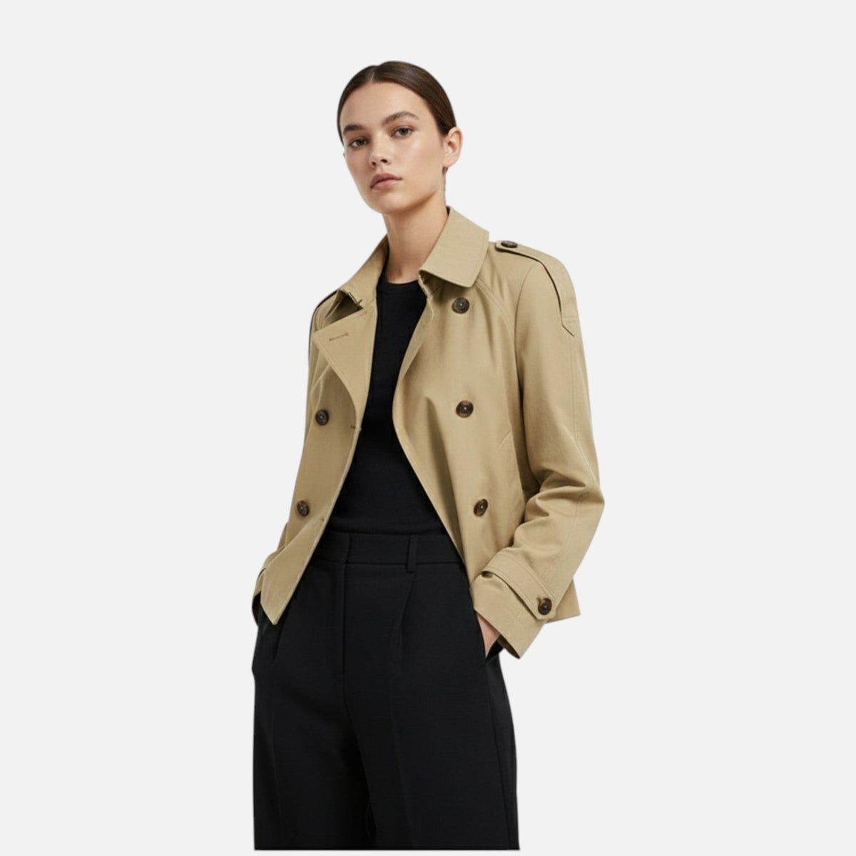 Women's cropped belted trench jacket