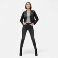 Women's leather look biker jacket in black