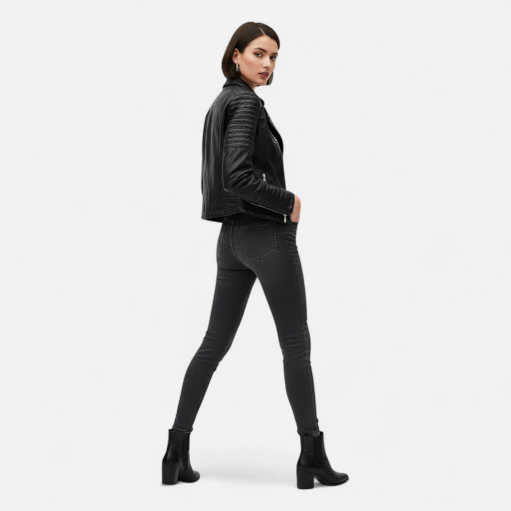 Women's leather look biker jacket
