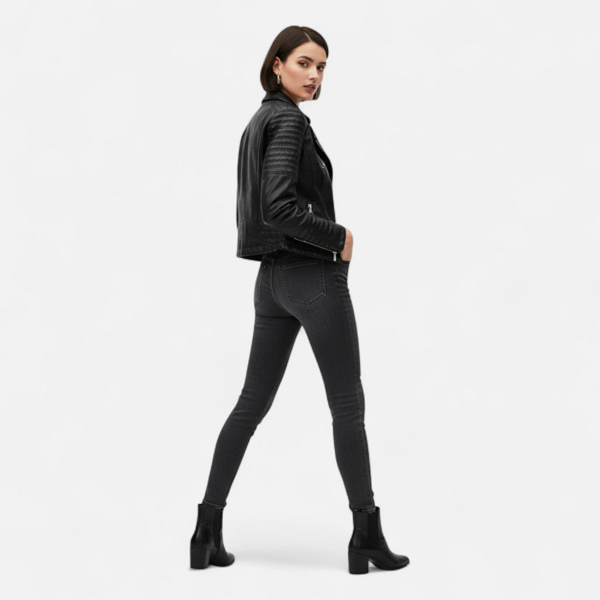 Women's leather look biker jacket