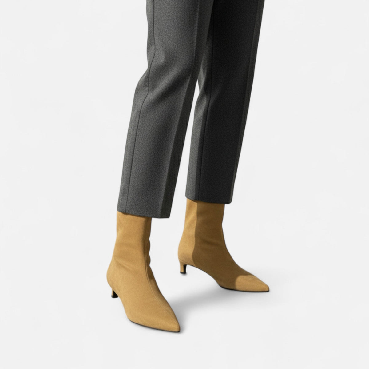 Women's Pointed Toe Ankle Boots with Low Kitten Heel for Autumn Days