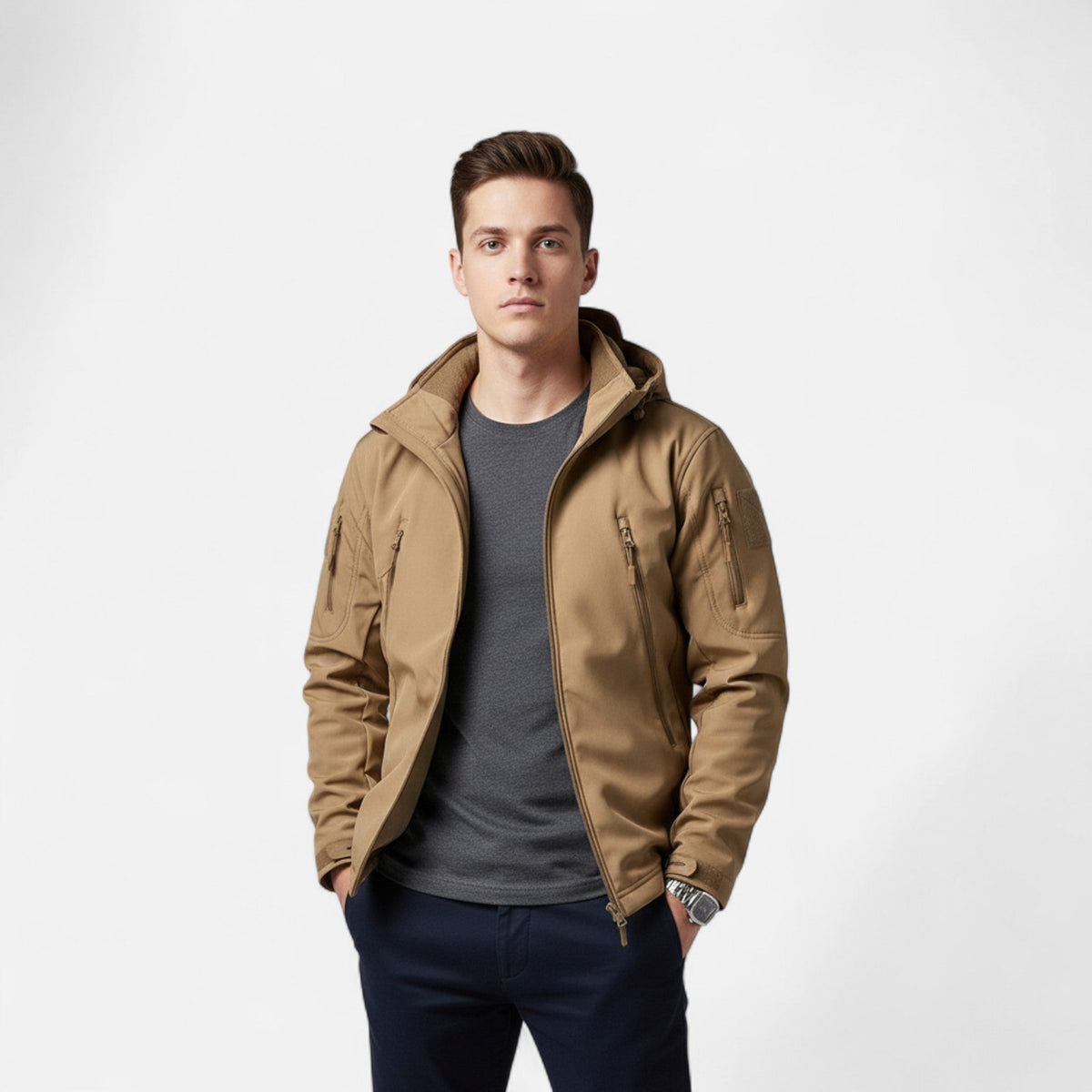 Men's hooded softshell jacket
