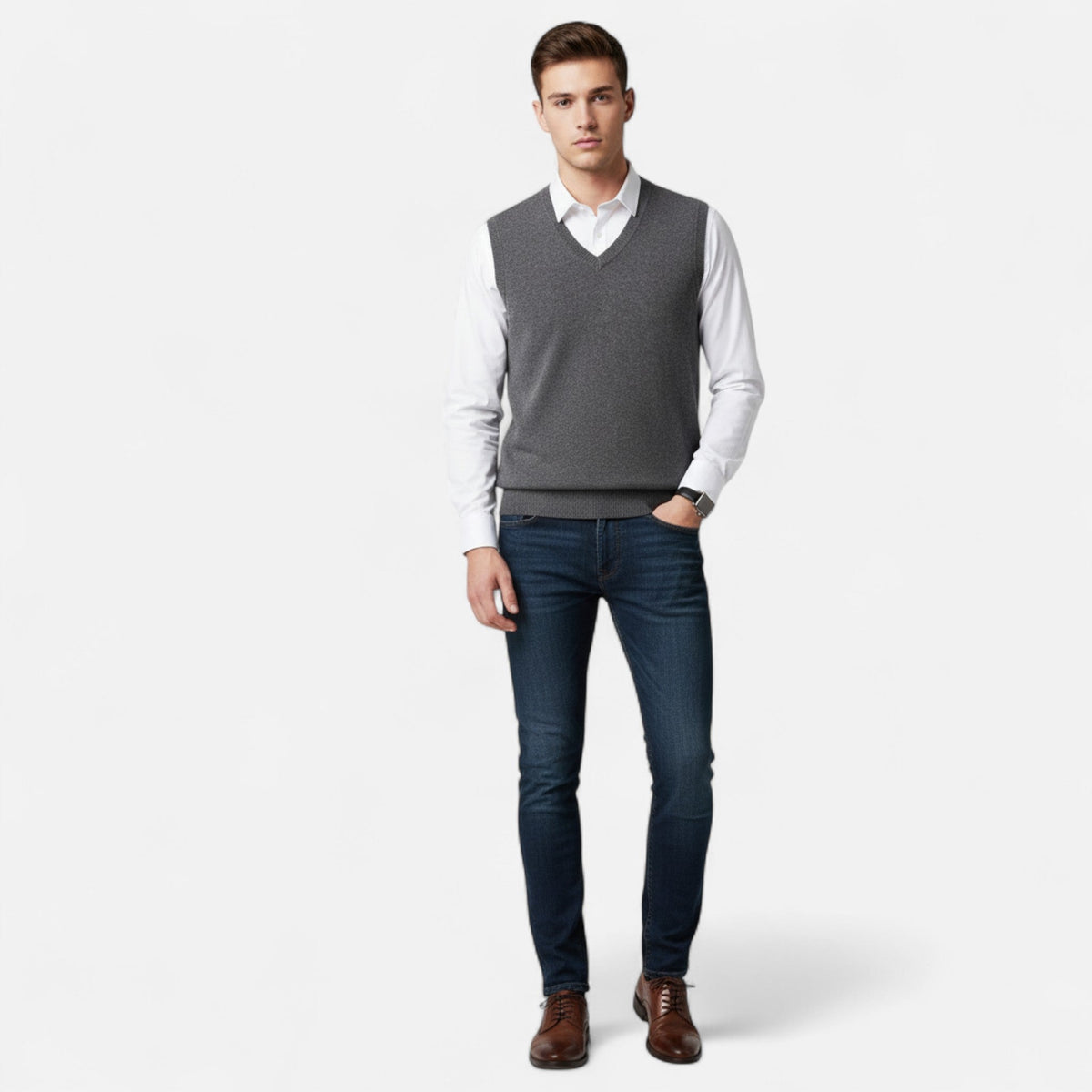 Men's V-Neck Sweater Vest with Ribbed Trim for Smart Layering