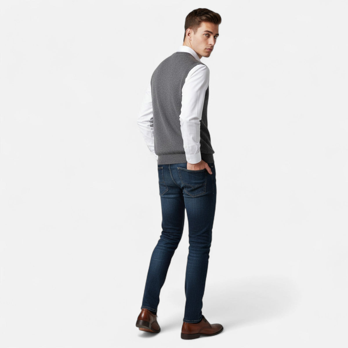 Men's V-Neck Sweater Vest with Ribbed Trim for Smart Layering