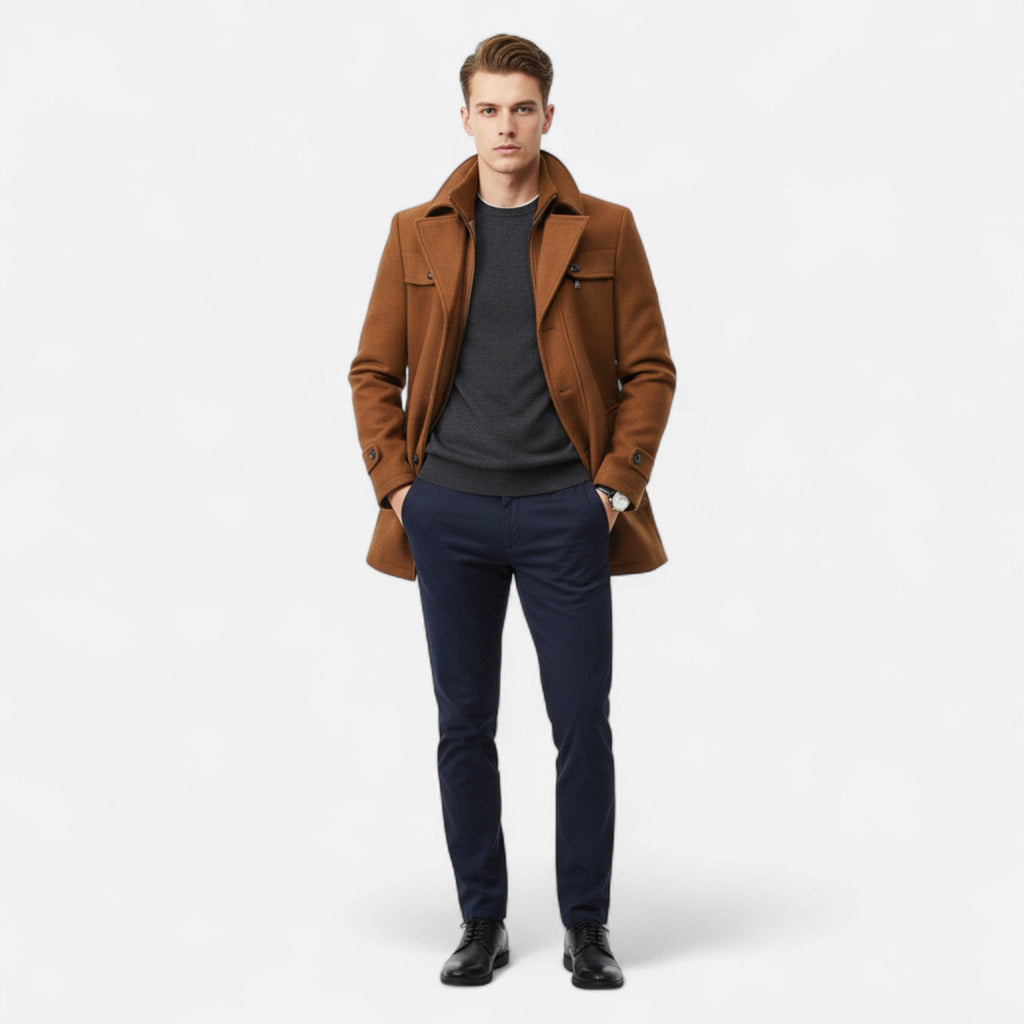 Men's double collar wool blend coat