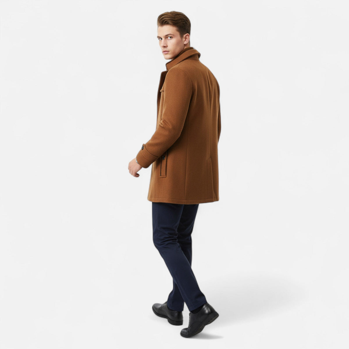 Men's double collar wool blend coat