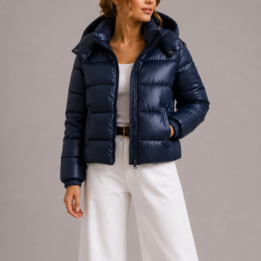 Women's Hooded Puffer Jacket in navy