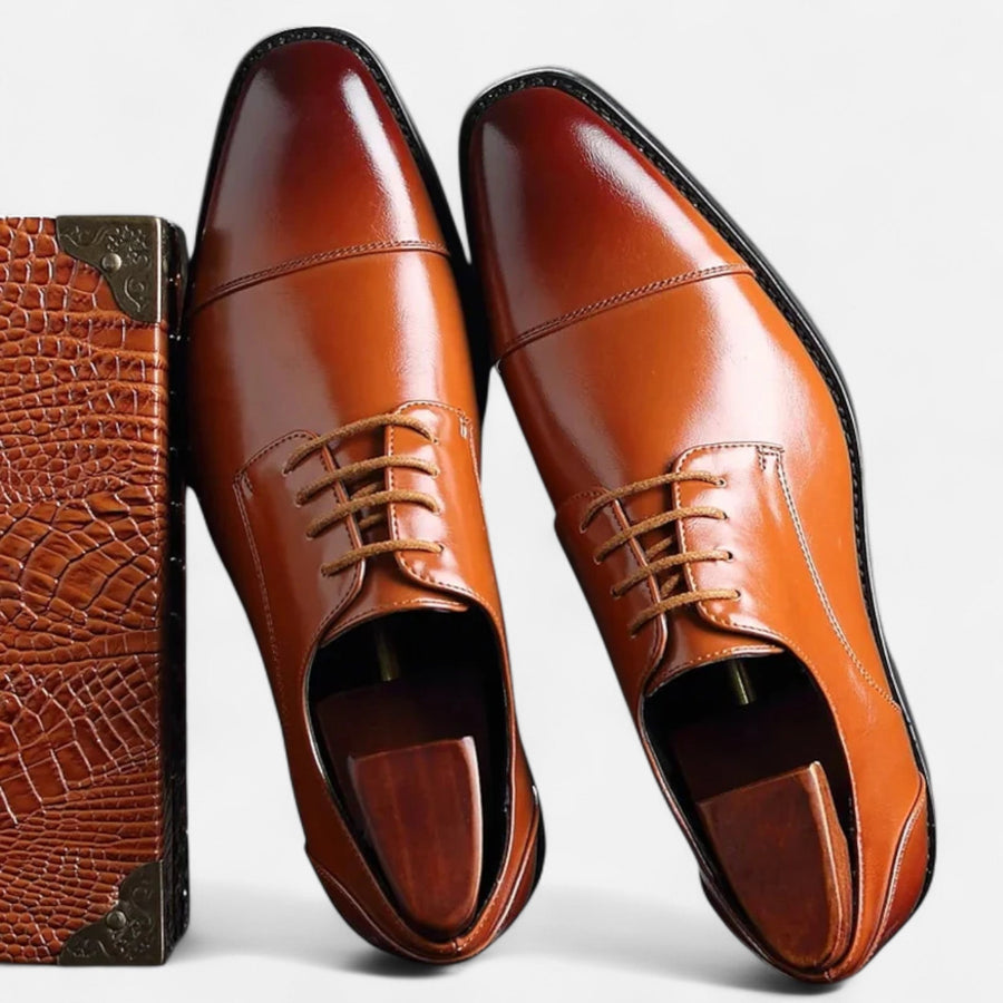 Men's Lace-Up Derby Dress Shoes with Cap Toe for Formal Occasions