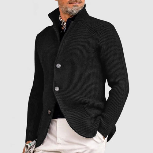 Black men's button-up knit cardigan