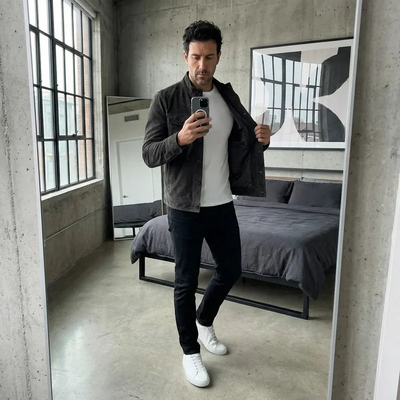 Black men's suede look shirt jacket – view 7