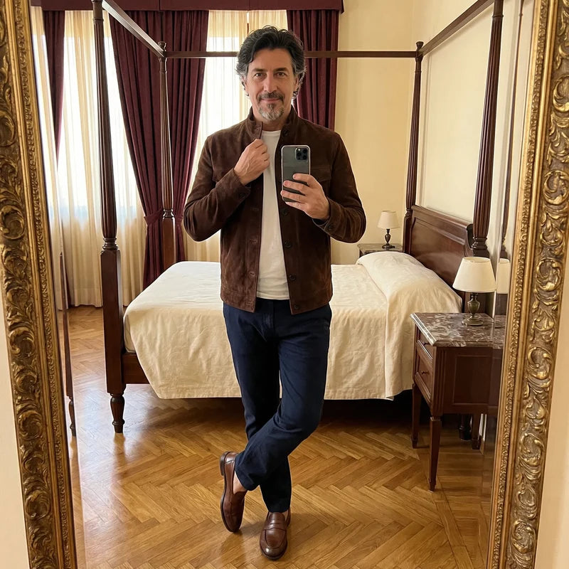 Black men's suede look shirt jacket – view 6
