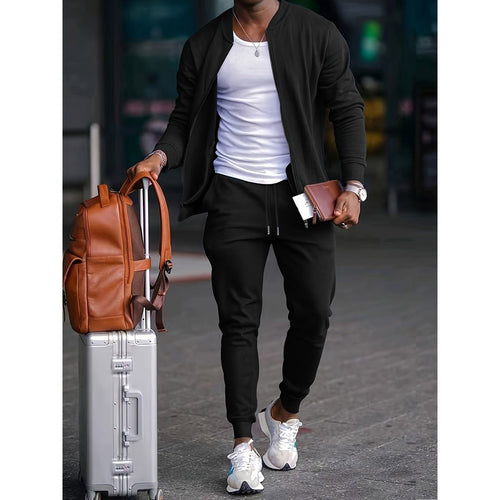 Men's bomber jacket and jogger tracksuit in black