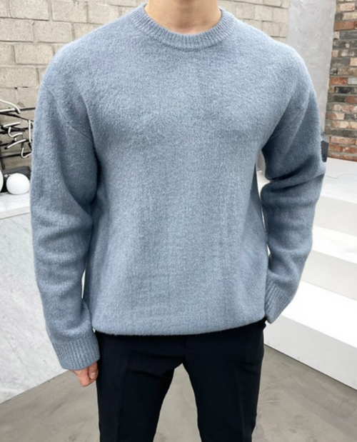 Men's Brushed Knit Crew Neck Sweater in light blue