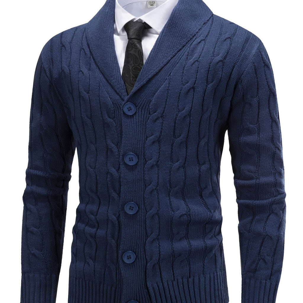 Men's Cable Knit Shawl Collar Cardigan in navy