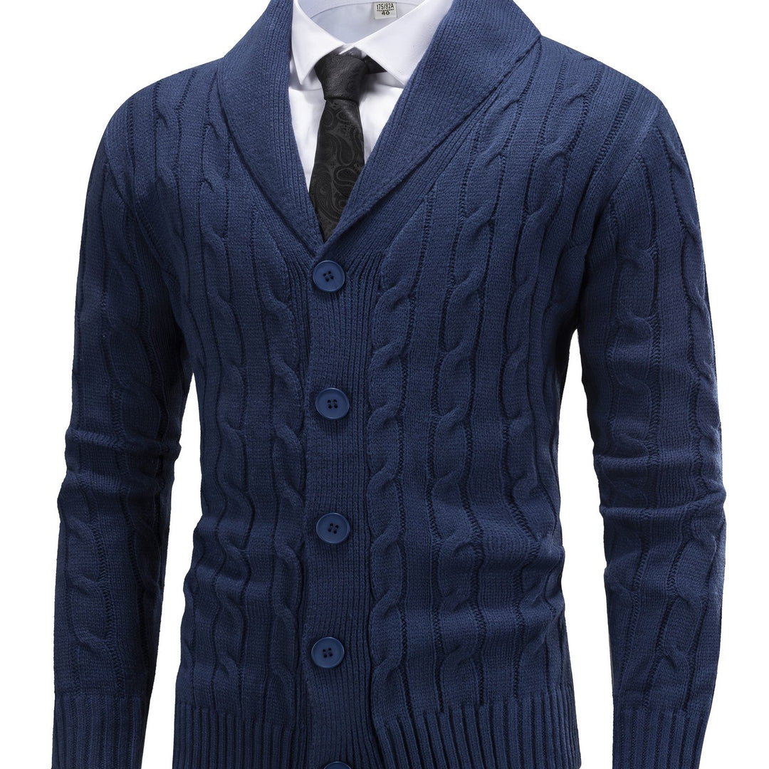 Men's Cable Knit Shawl Collar Cardigan in navy