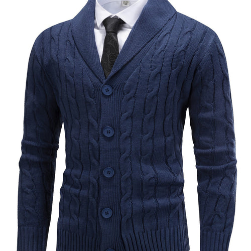 Men's Cable Knit Shawl Collar Cardigan in navy