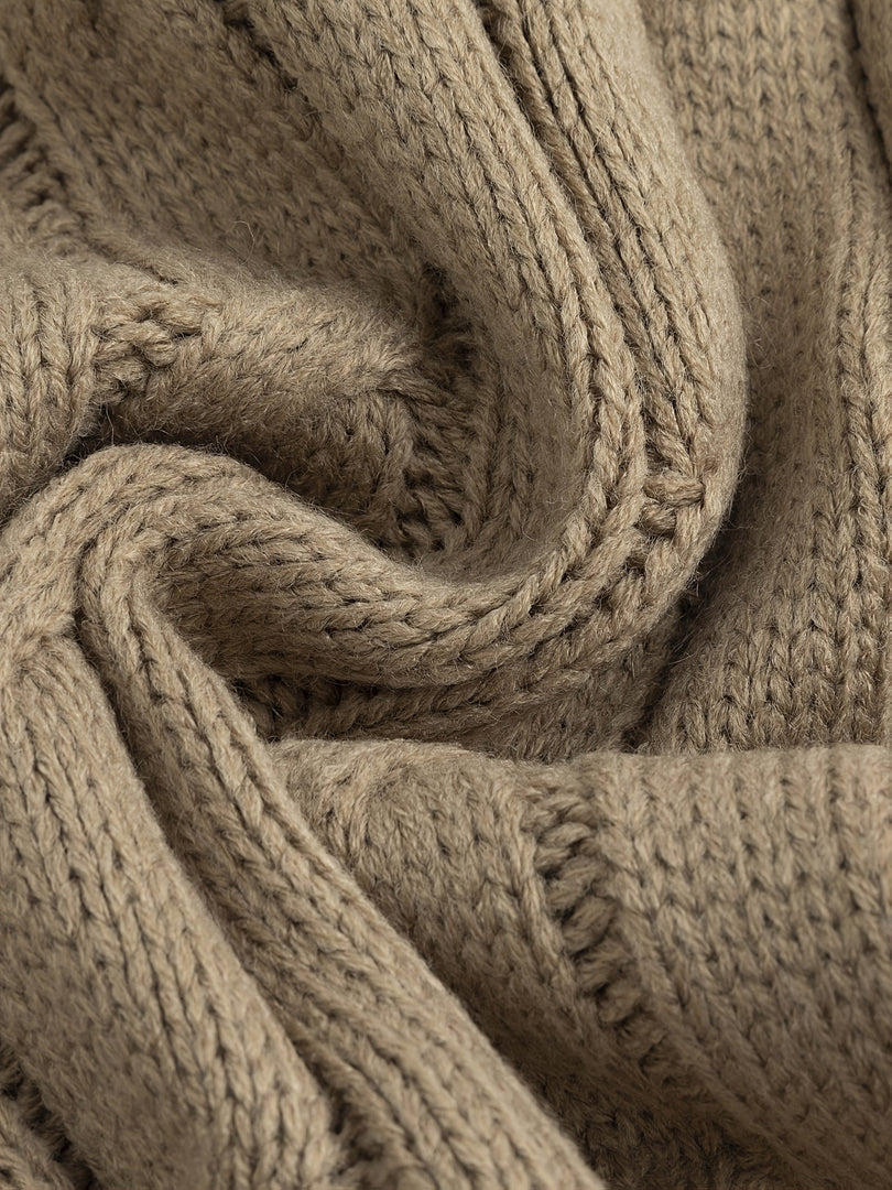 Close-up of the khaki cable knit