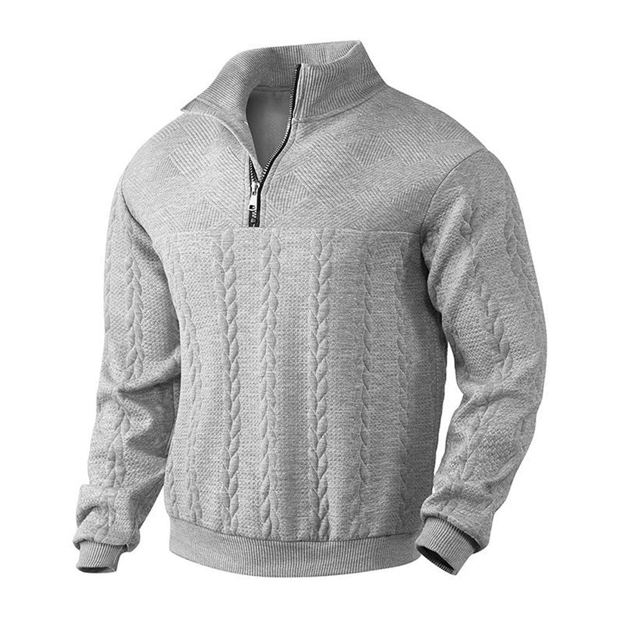 Men's Cable Knit Half-Zip Sweater with Stand Collar in 5 Colors for Cold Days