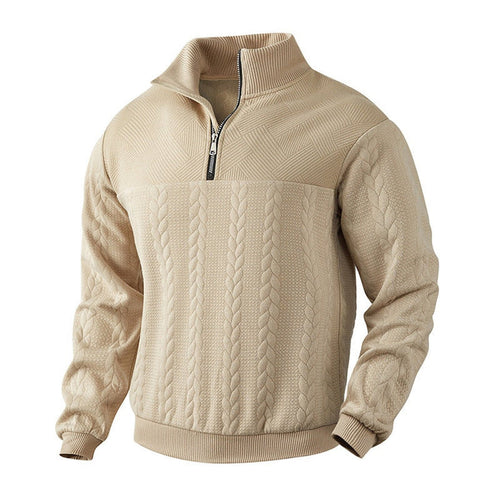 Men's Cable Knit Half-Zip Sweater in beige