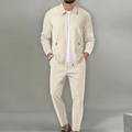 Men's cardigan and trouser set in beige – front view