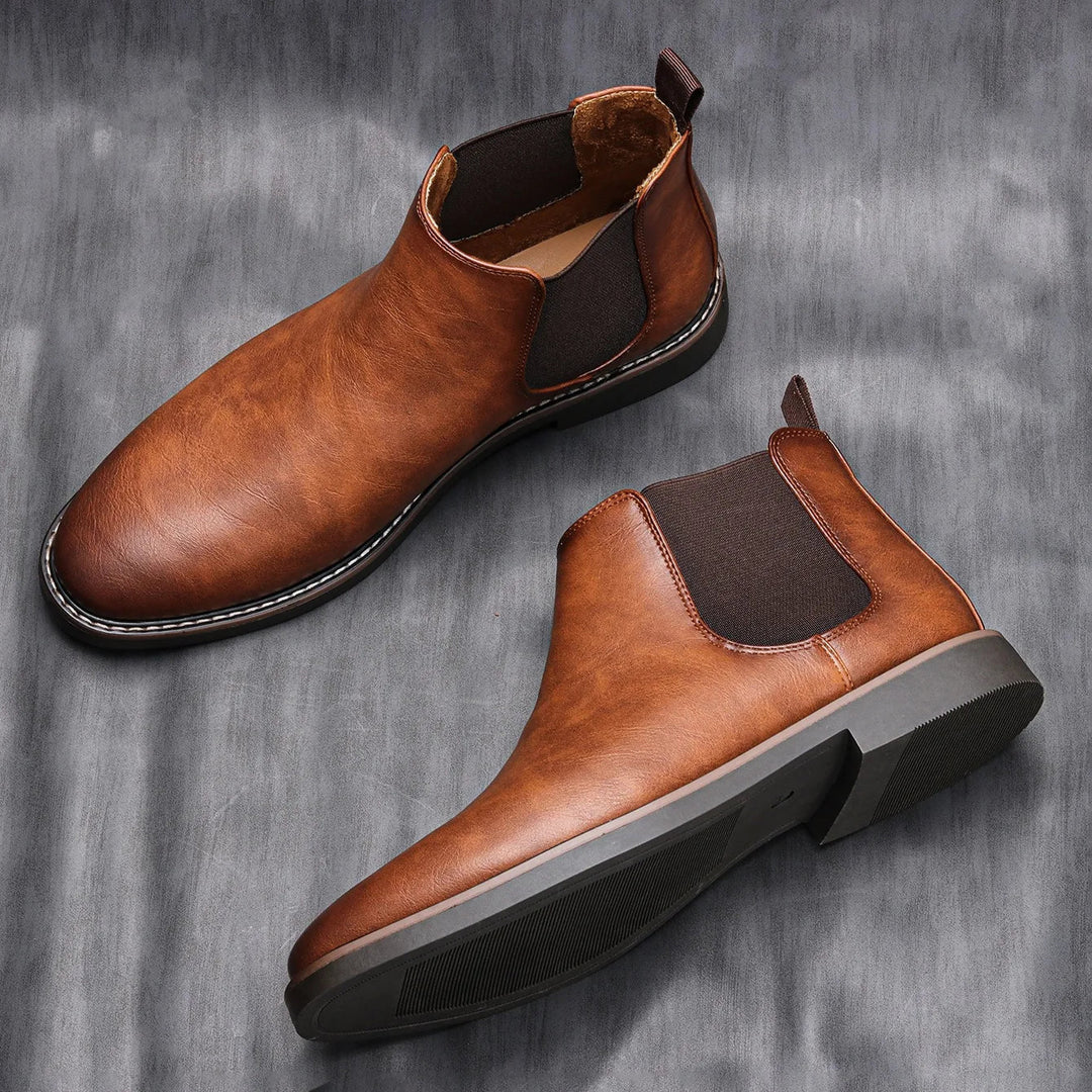 Men's classic Chelsea boots in brown – angled view
