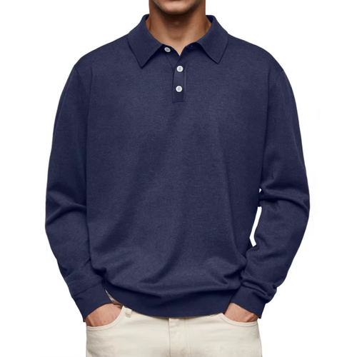 Men's classic long sleeve polo in navy – front view