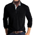 Men's long sleeve polo shirt with contrast placket in black – worn look