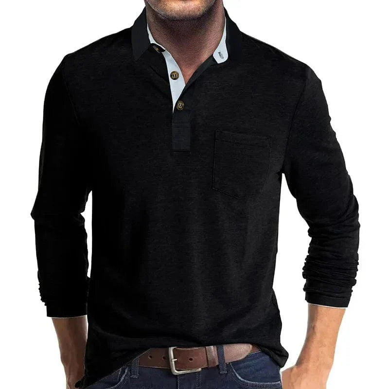 Men's Long Sleeve Polo Shirt with Contrast Placket for Smart Casual Days