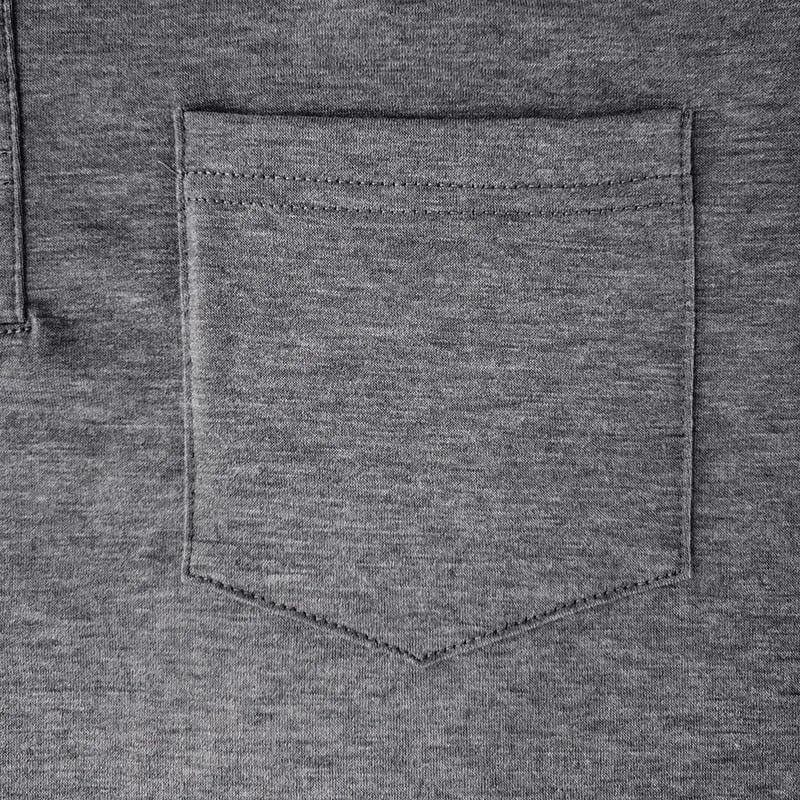 Men's long sleeve polo shirt with contrast placket in light grey – fabric close-up