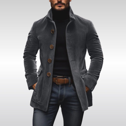 Men's corduroy jacket with button front in grey – worn look