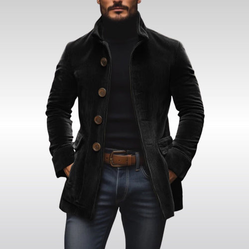 Men's corduroy jacket with button front in black – worn look