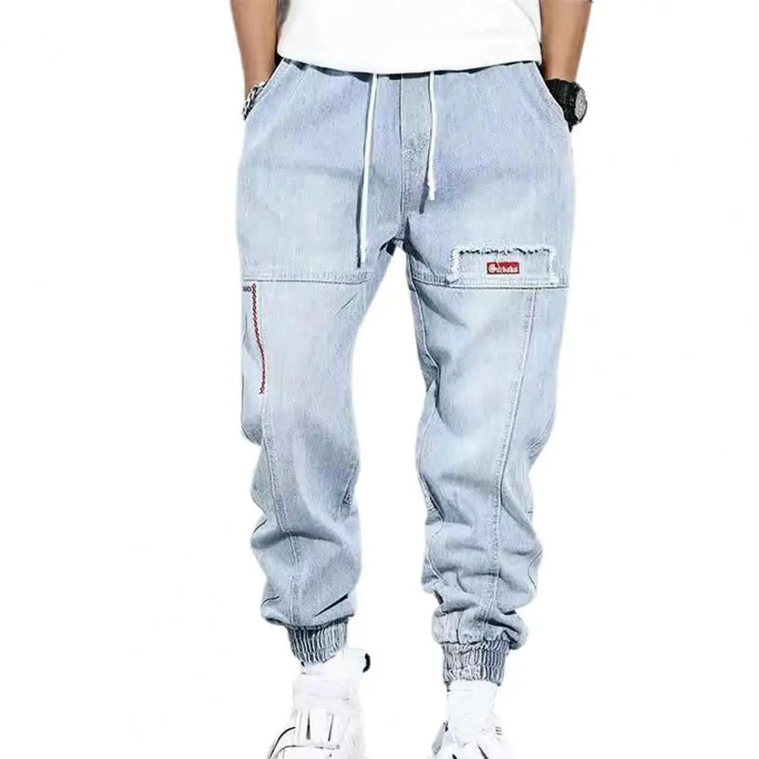 Men's denim jogger trousers in light blue