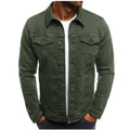 Men's denim look trucker jacket in green – front view