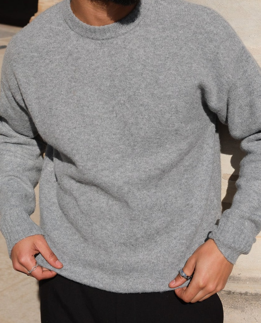 Close-up of the grey fine knit