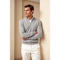Men's fine knit zip cardigan with stand collar in grey – worn look