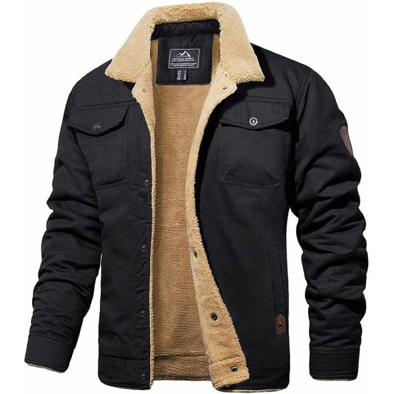 Men's bomber jacket with fleece collar in black – front view