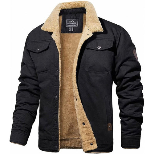 Men's bomber jacket with fleece collar in black – front view