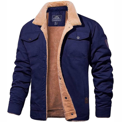 Men's bomber jacket with fleece collar in navy – front view