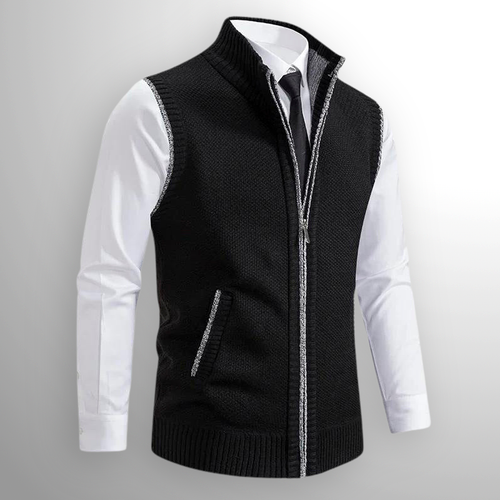 Men's full-zip knit gilet in black – front view