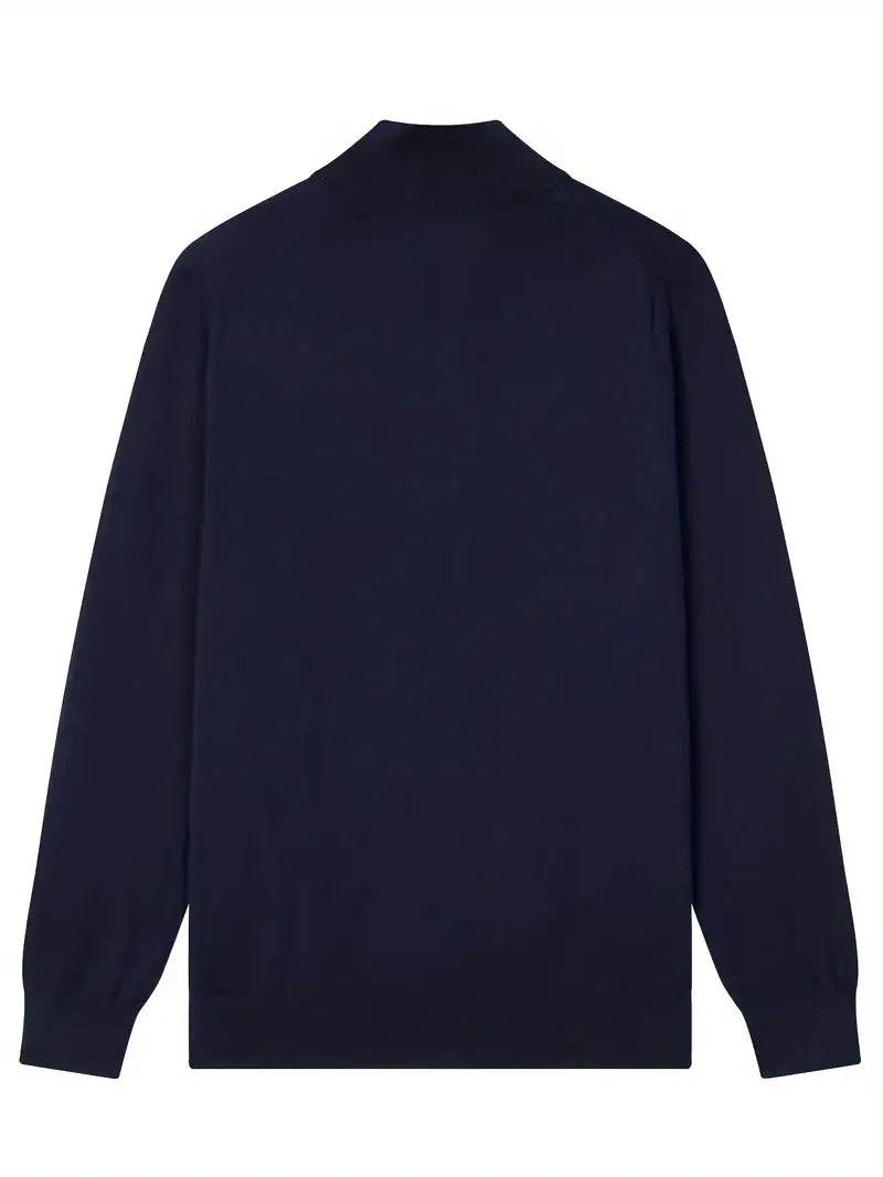 Men's half-zip knit sweater in navy – back view